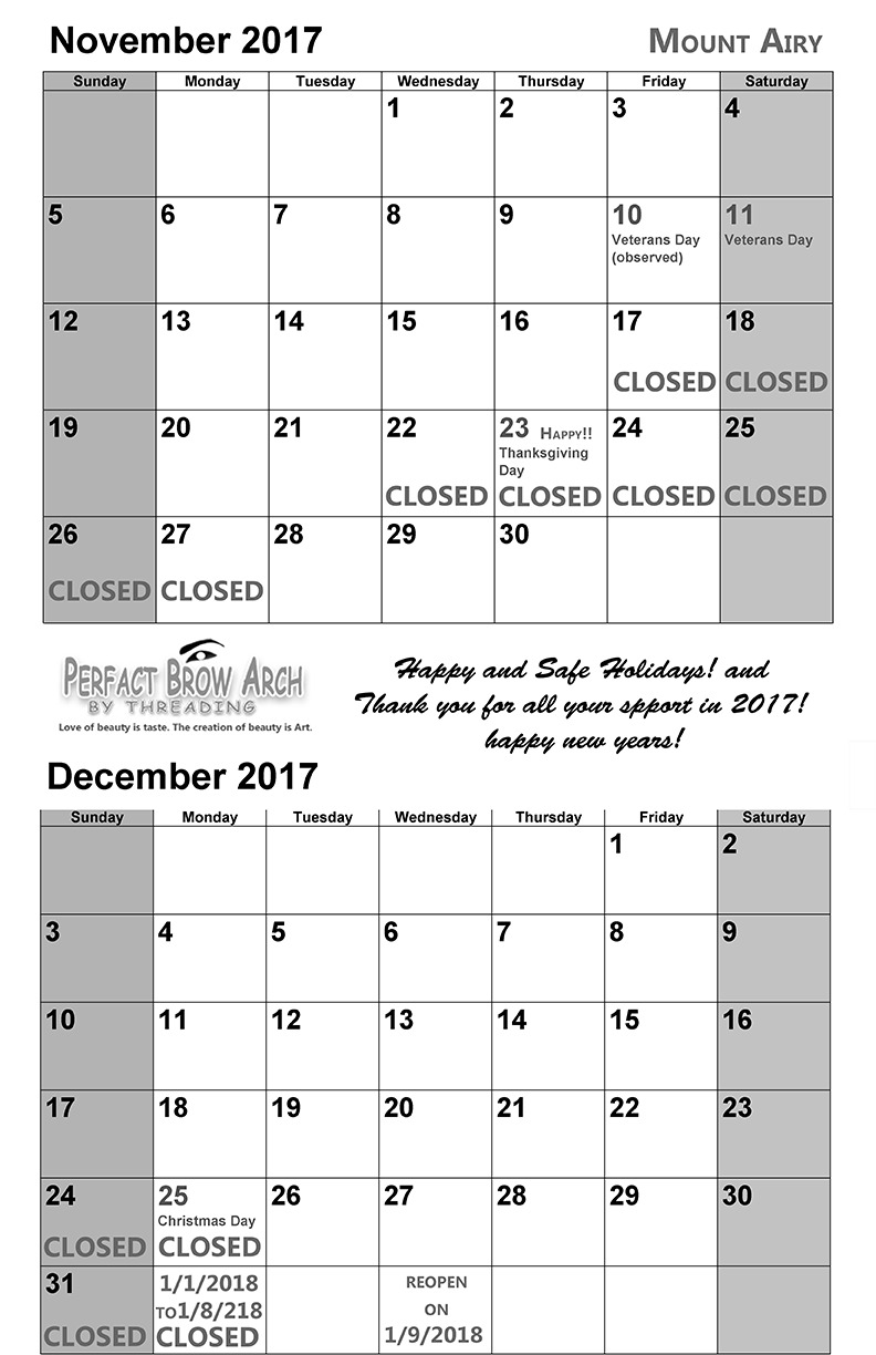 Mount Airy, NC Holiday Hours 